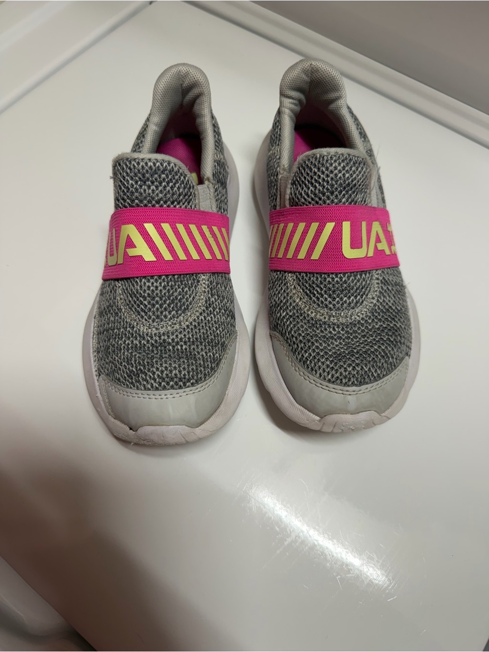 Under Armour Kids Grey Mesh Sneakers with Pink Strap
